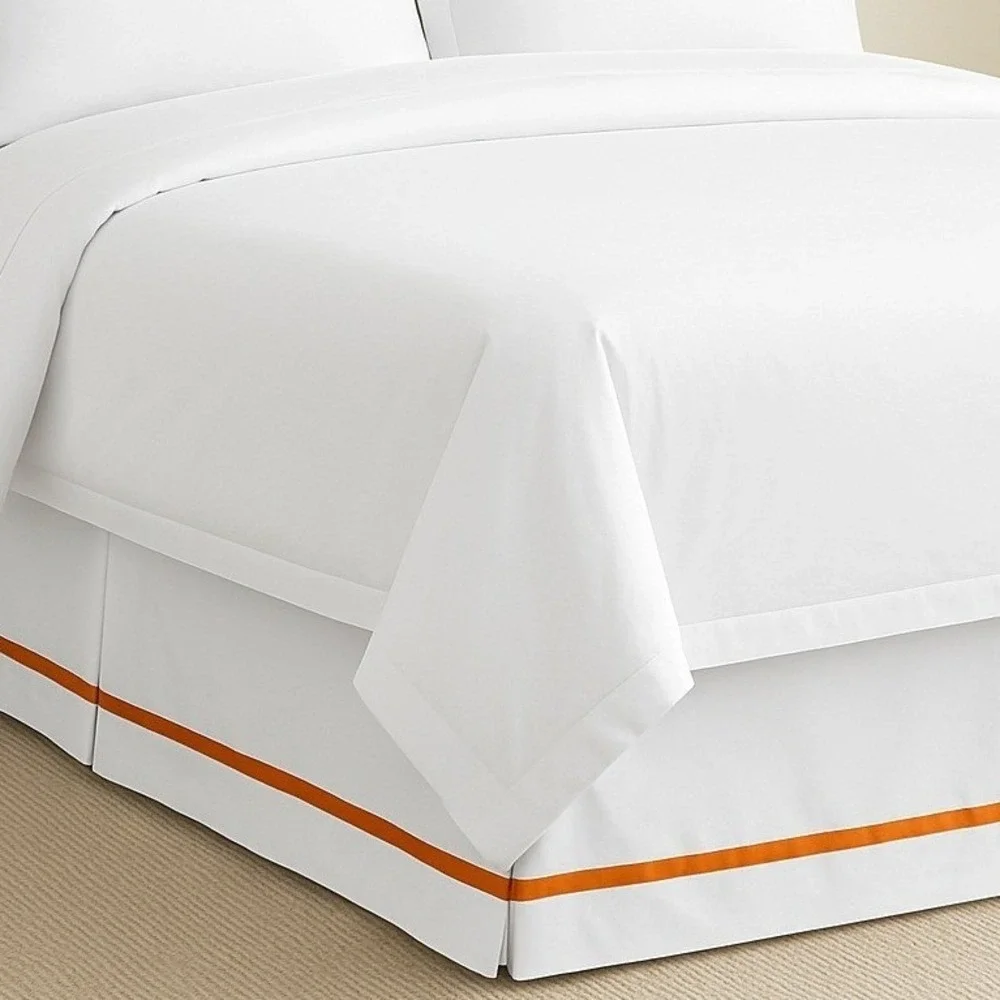 Pottery Barn Morgan Banded Full Size Bed Skirt White Orange Stripe 14
